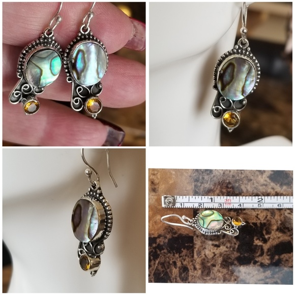 Beautiful Abalone & Yellow Topaz Earrings 1.5"long - Picture 3 of 3